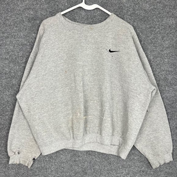 Nike Tops - Vintage Nike Sweatshirt Women L Gray Swoosh Embroidered Check Logo USA MADE